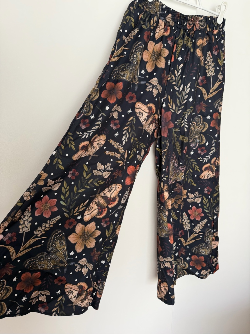 NWT Romwe Butterfly Floral Print Wide Leg Pants Trousers Pull On Palazzo Medium - Picture 4 of 8